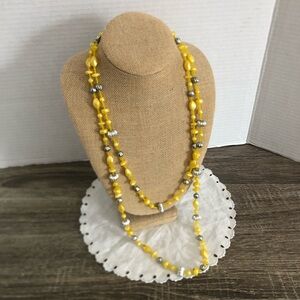 Vtg Lemon Moon Glow Lucite Beaded Necklace